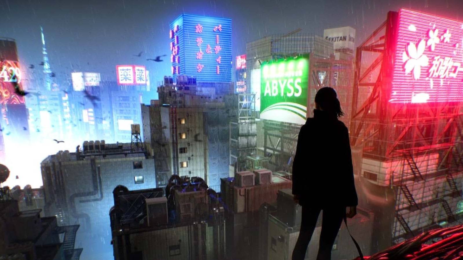 silhouette overlooking the city in Ghostwire: Tokyo