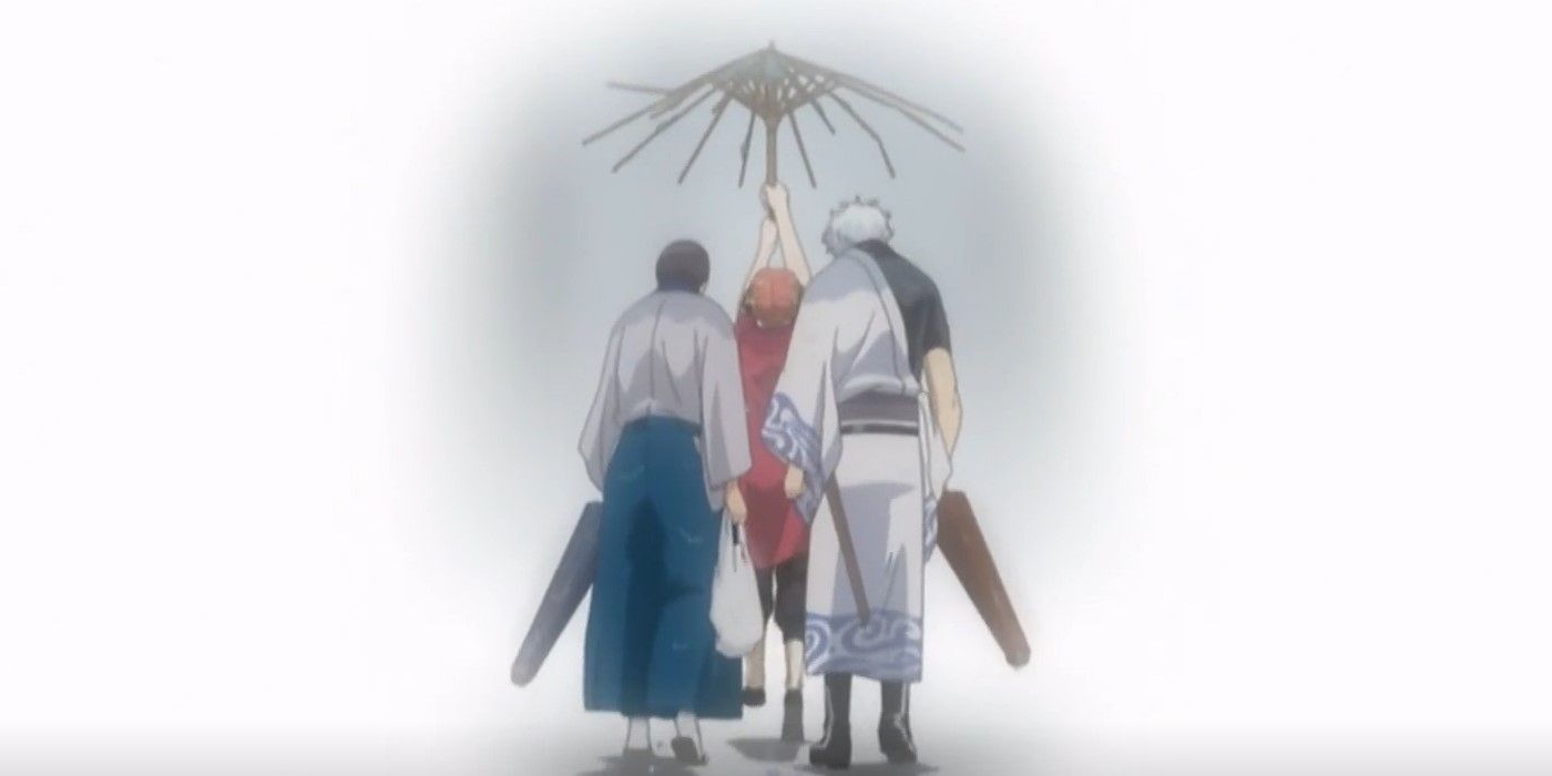 Gintama the Yorozuya sharing an umbrella