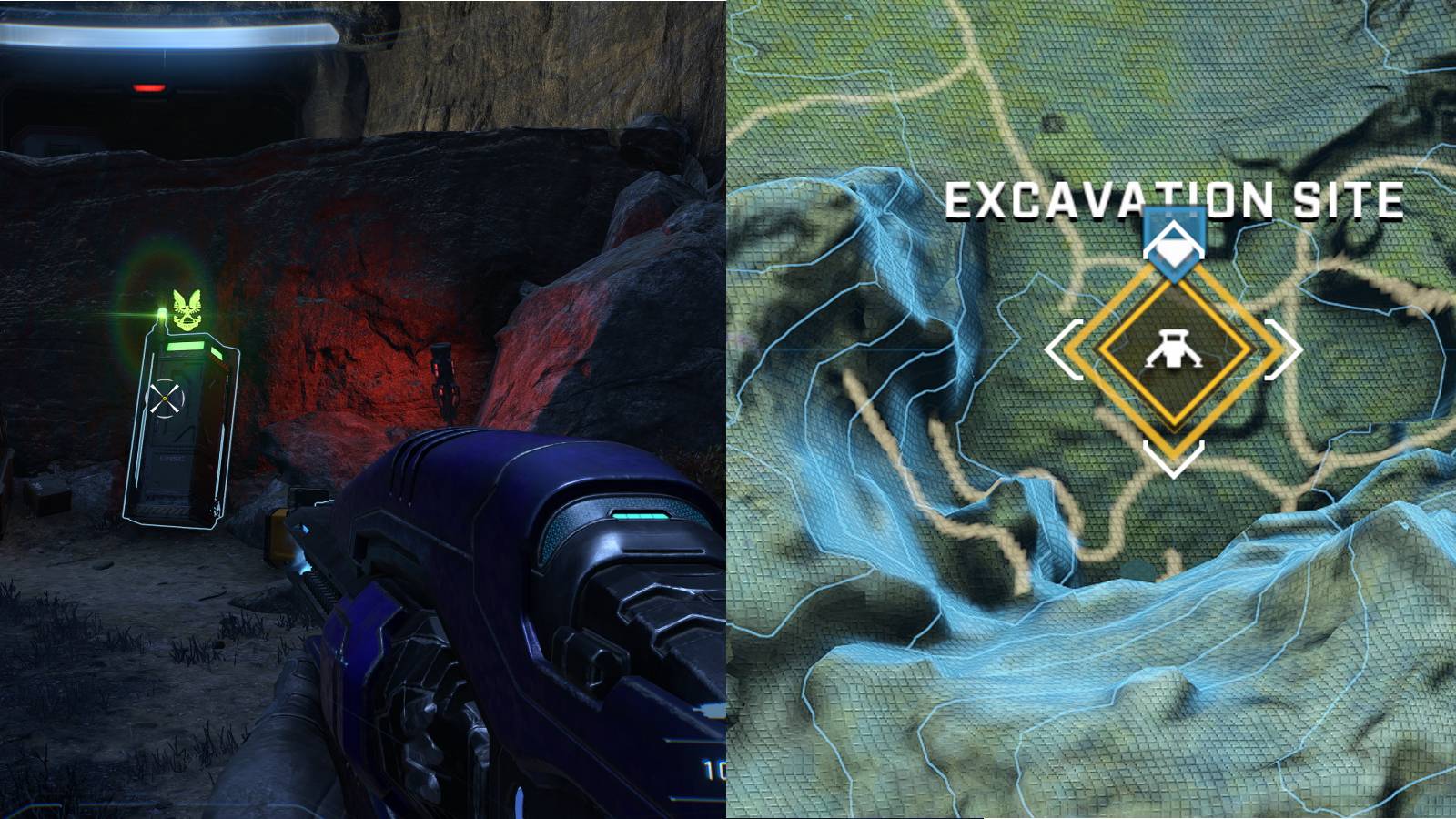 Halo Infinite Excavation Site Mjolnir Armor and map screen
