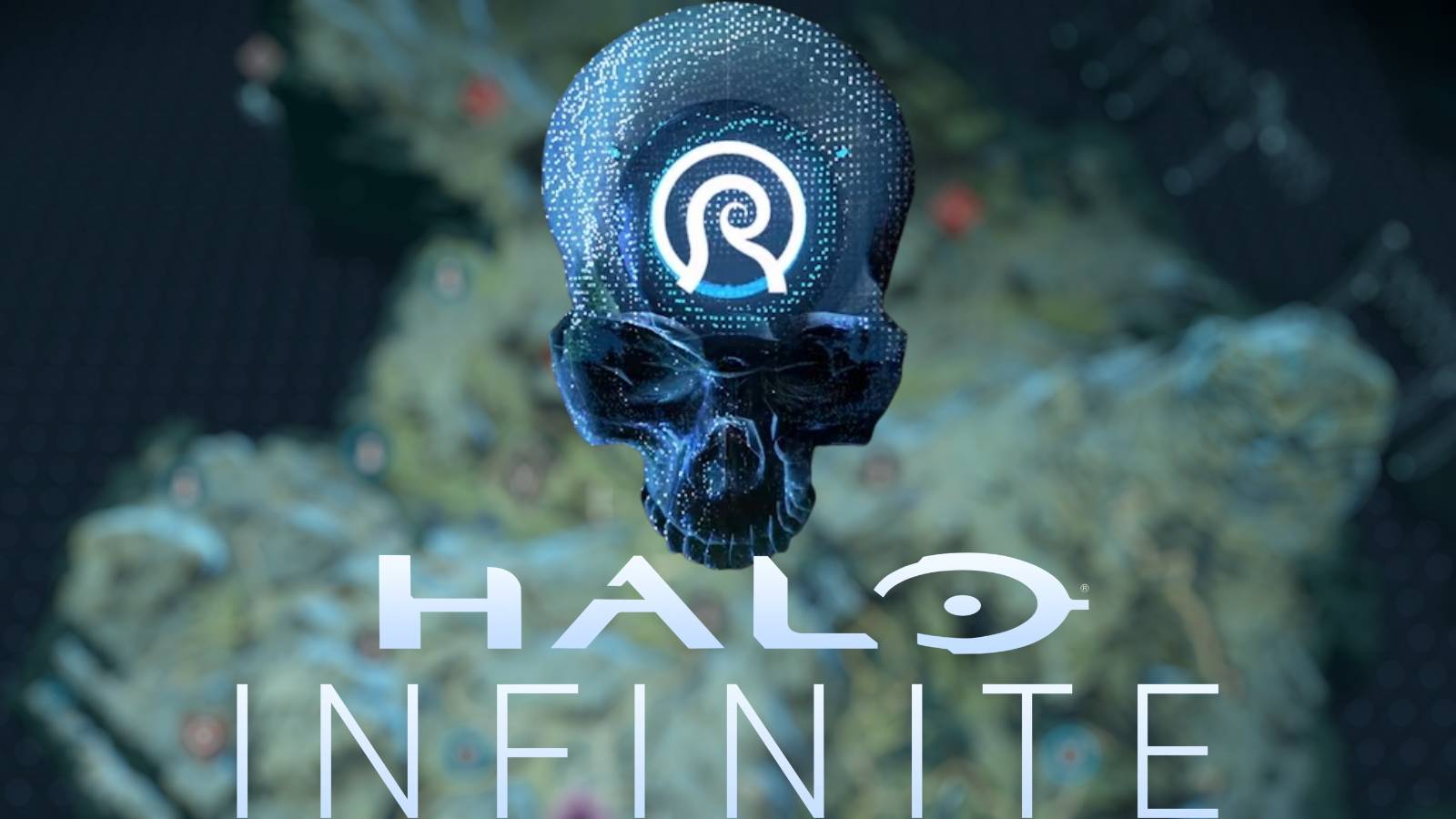 Halo Infinite Fog Skull and official logo over blurred map