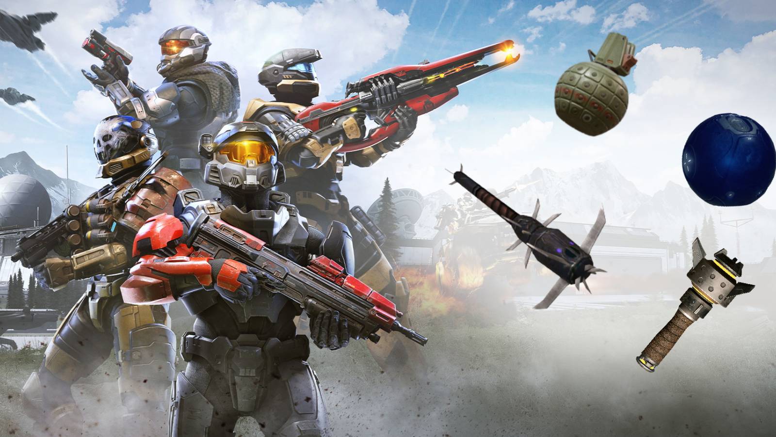 Halo Infinite promotion image and plasmas frag dynamo and spike grenades