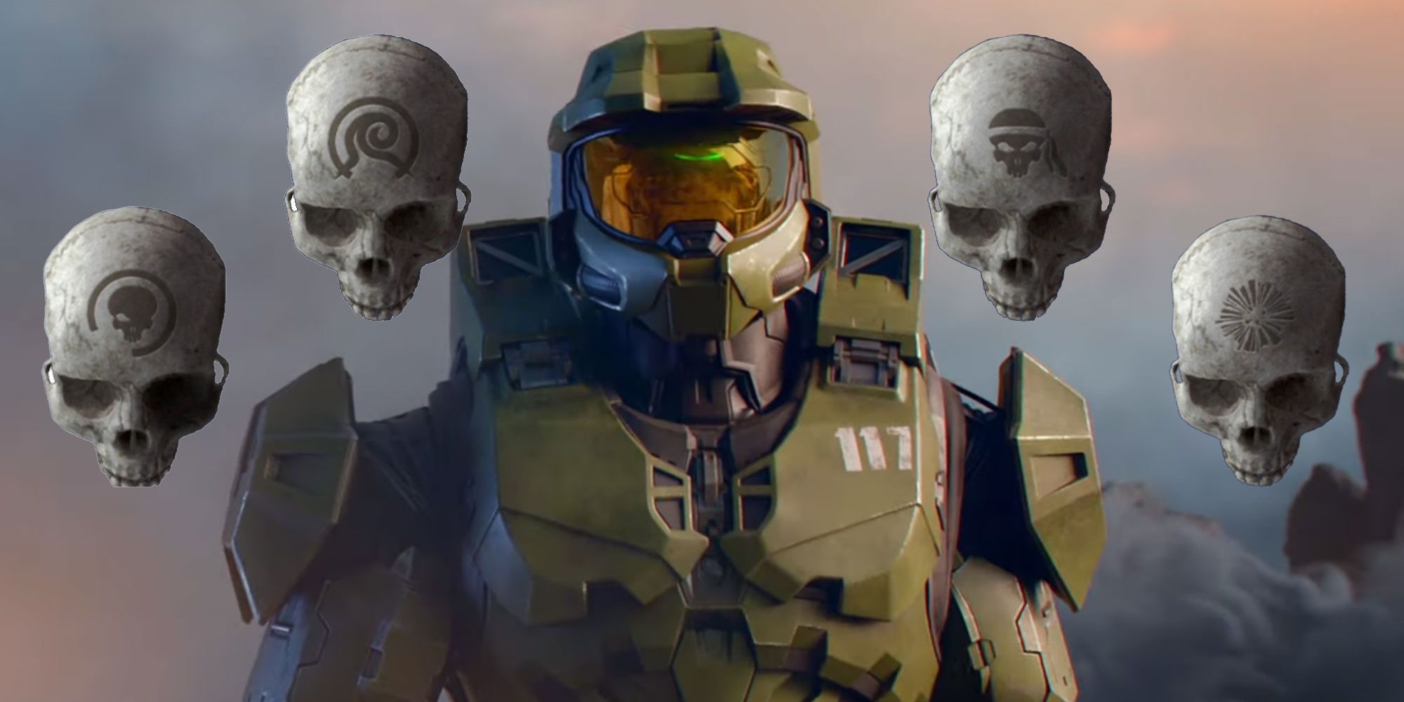 Halo Infinite Master Chief with skulls