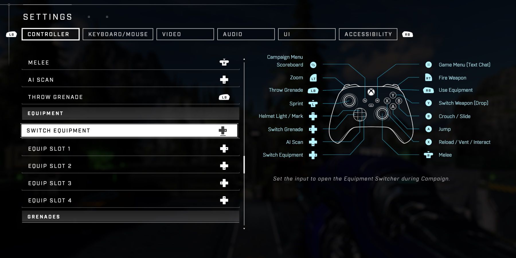 Halo Infinite controller settings menu