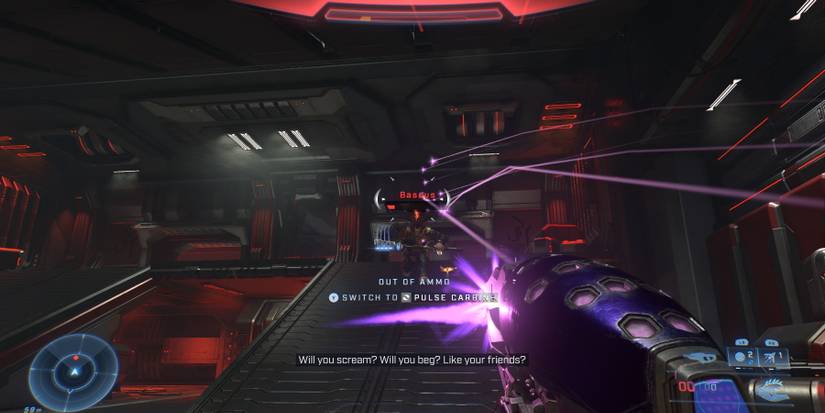 Fighting Bassus in Halo Infinite with the Needler