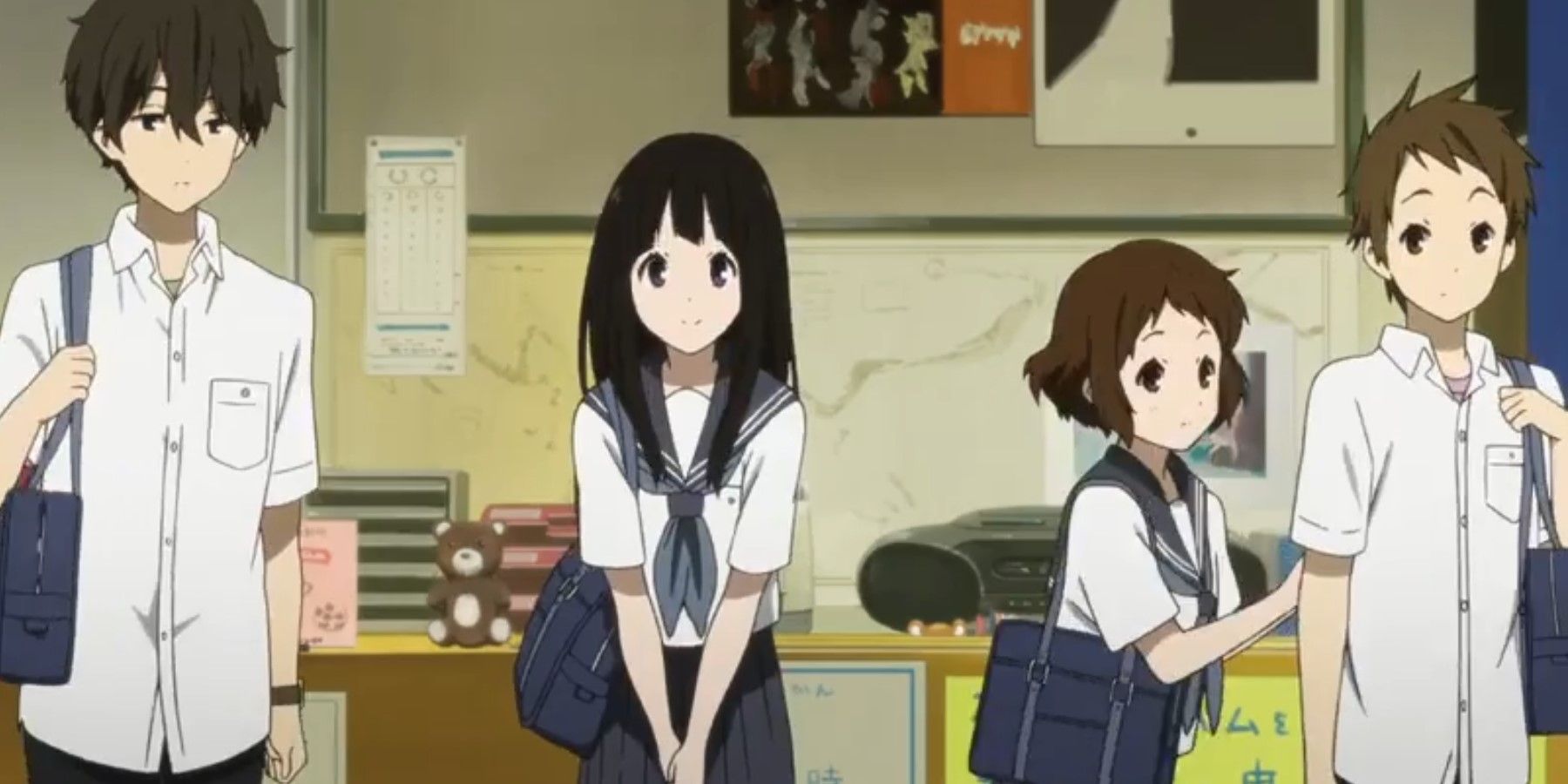Hyouka The Classic Literature Club standing in a row