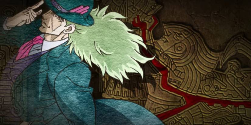 Jojo's Bizarre Adventure - Still Frame From Part 1 And 2 ED Roundabout Showing The Wall Carving And Speedwagon When He Was Younger