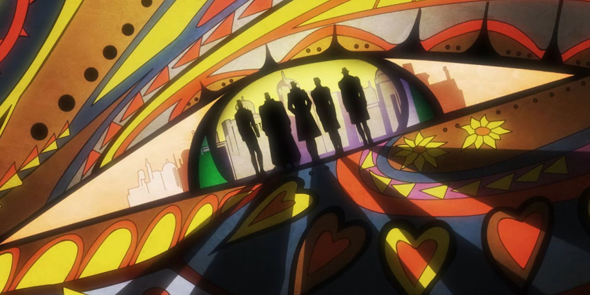 Jojo's Bizarre Adventure - Still Frame From Part 3 ED Walk Like An Egyptian With The Whole Group Walking Away From The Camera