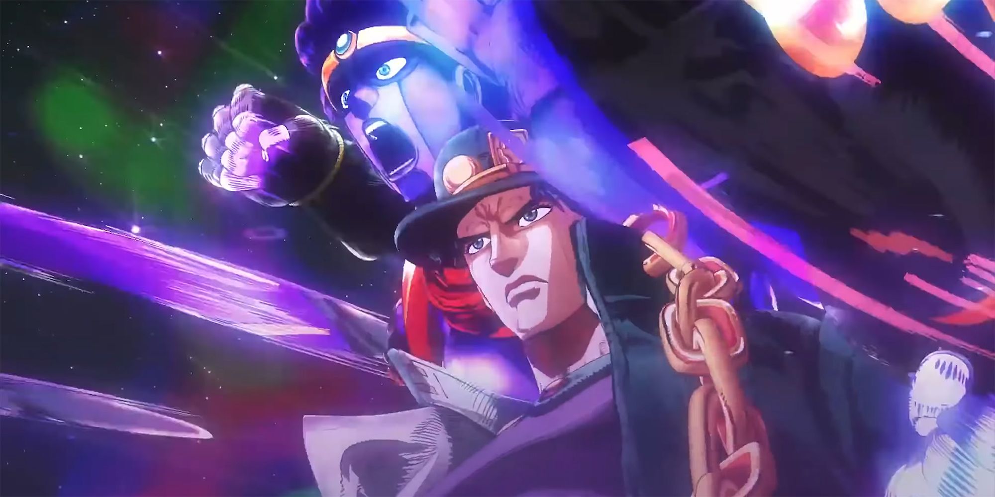 Jojo's Bizarre Adventure - Still Frame From Part 3 Stardust Crusaders OP Of Jotaro Using Star Platinum To Punch The Literal Fourth Wall