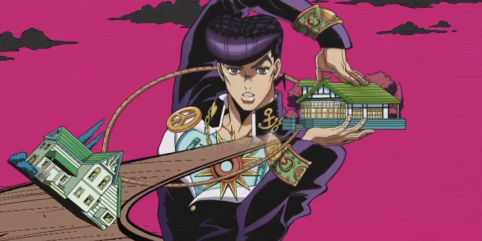 Jojo's Bizarre Adventure - Still Frame From Part 4 ED I Want You With Josuke Holding Up His Own Home In An Abstract Depiction