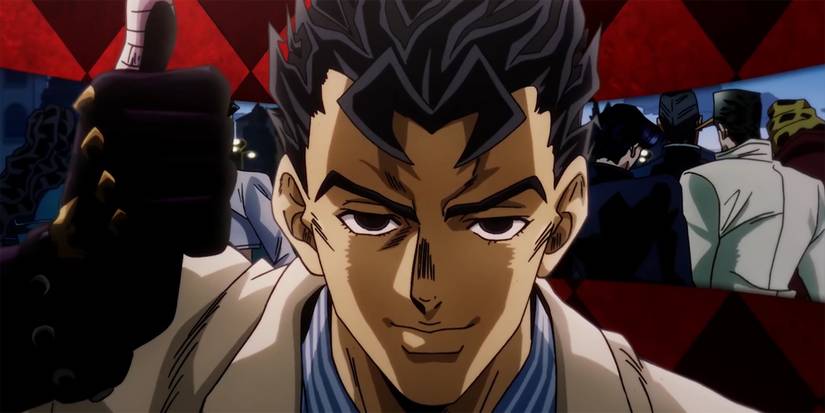 Jojo's Bizzare Adventure - Still Frame From Part 4 OP Great Days Of Kira Looking At The Camera About To Activate Killer Queen