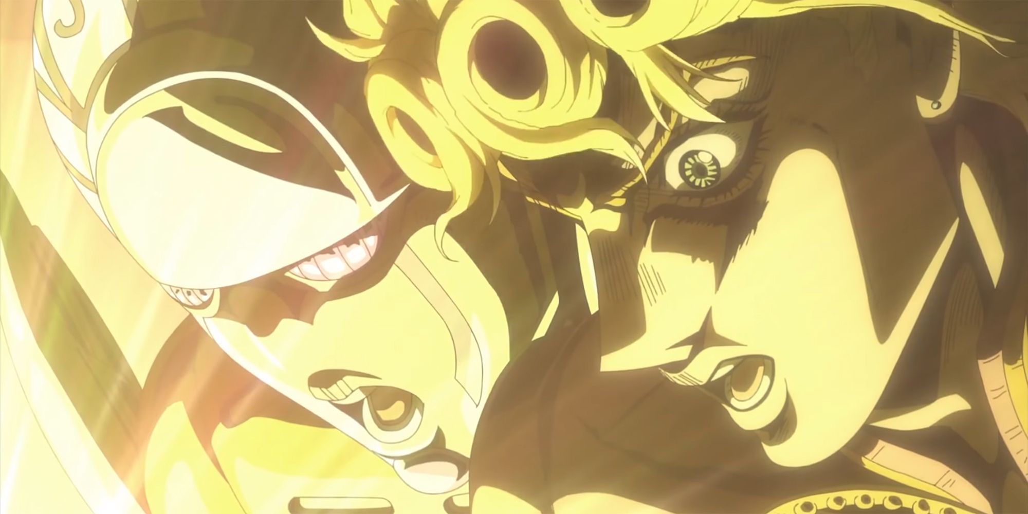 Jojo's Bizzare Adventure - Still Frame From Part 5 OP Traitor's Requiem Of Giorno And Golden Experience Looking At A Bright Glow