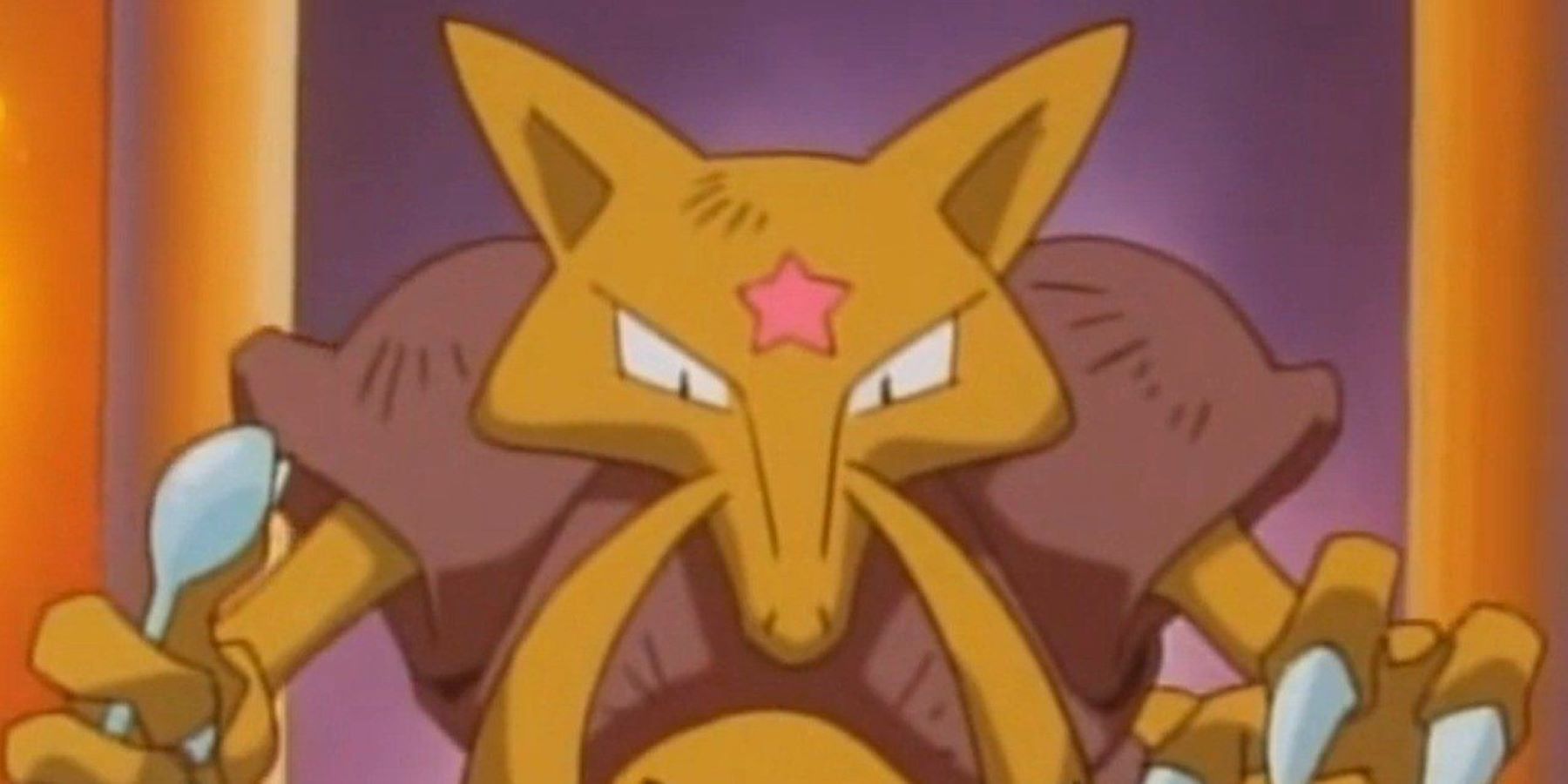 An injured Kadabra holding up a spoon in the Pokemon anime