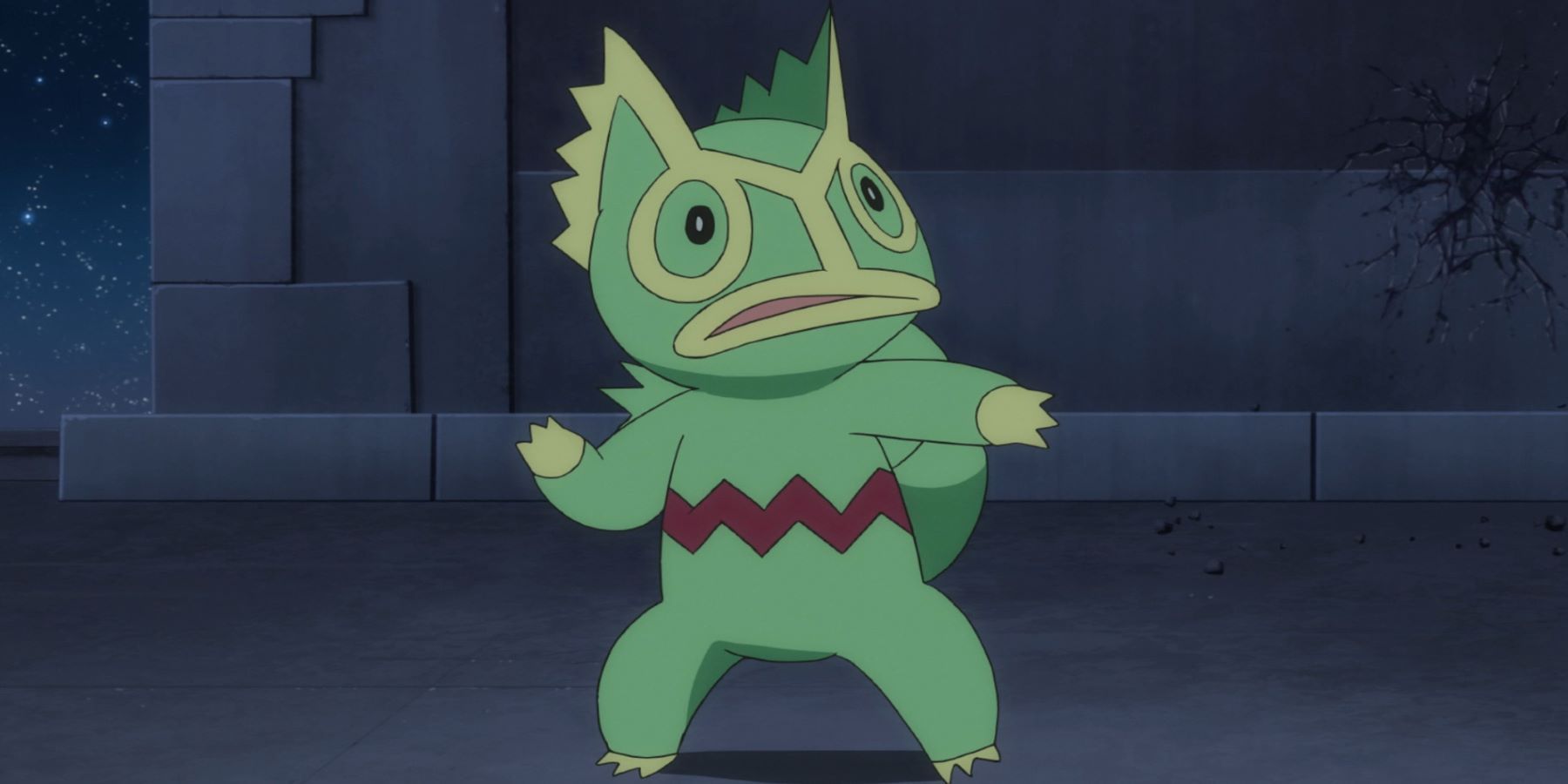 Yabashi's Kecleon from the Pokemon anime looking nervous