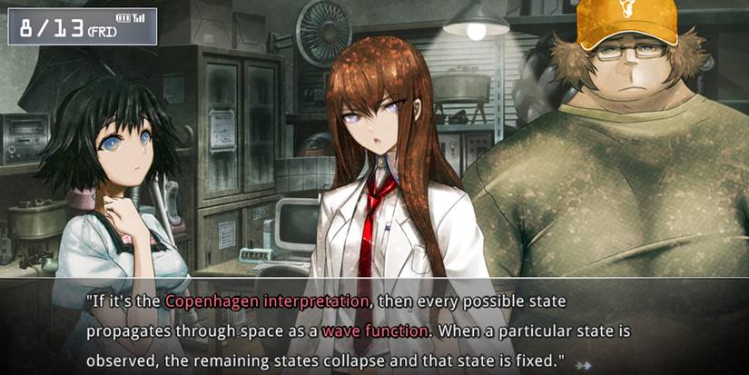 Kurisu explaining physics concepts in the visual novel