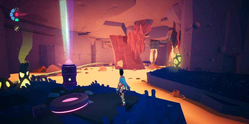 rei standing next to a cache at the edge of a bubbling lava lake 