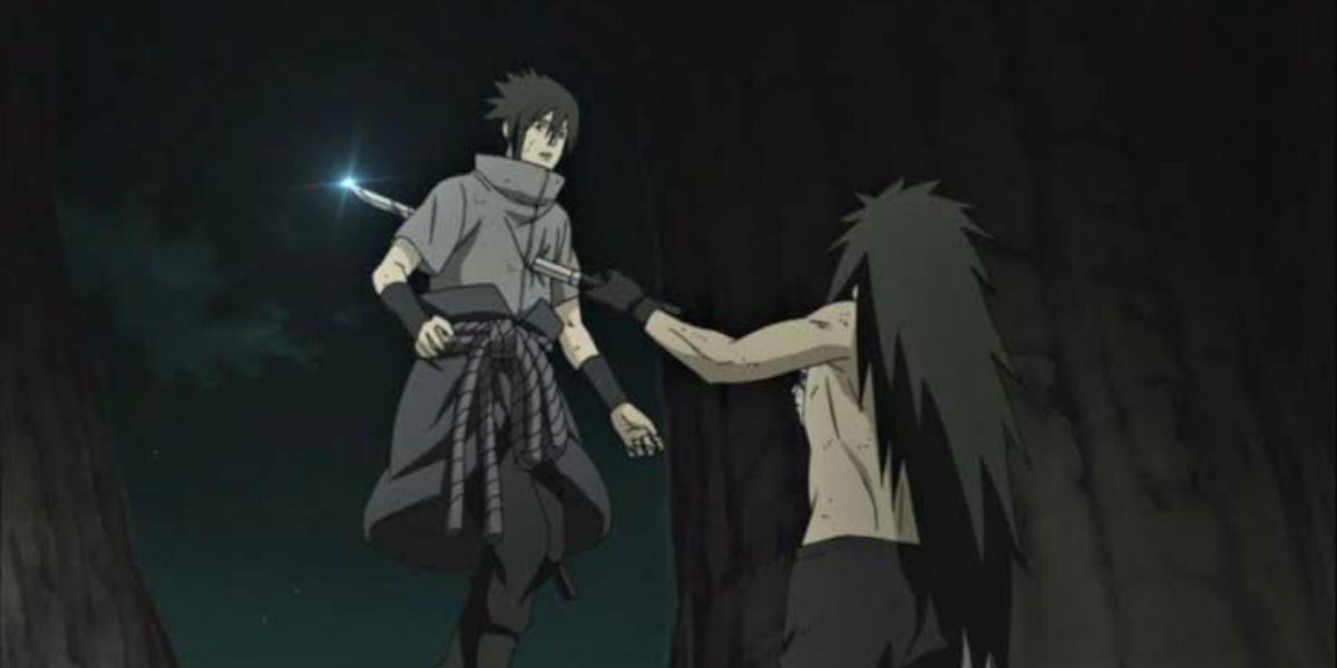 Madara Stabs Sasuke during the 4th great ninja war