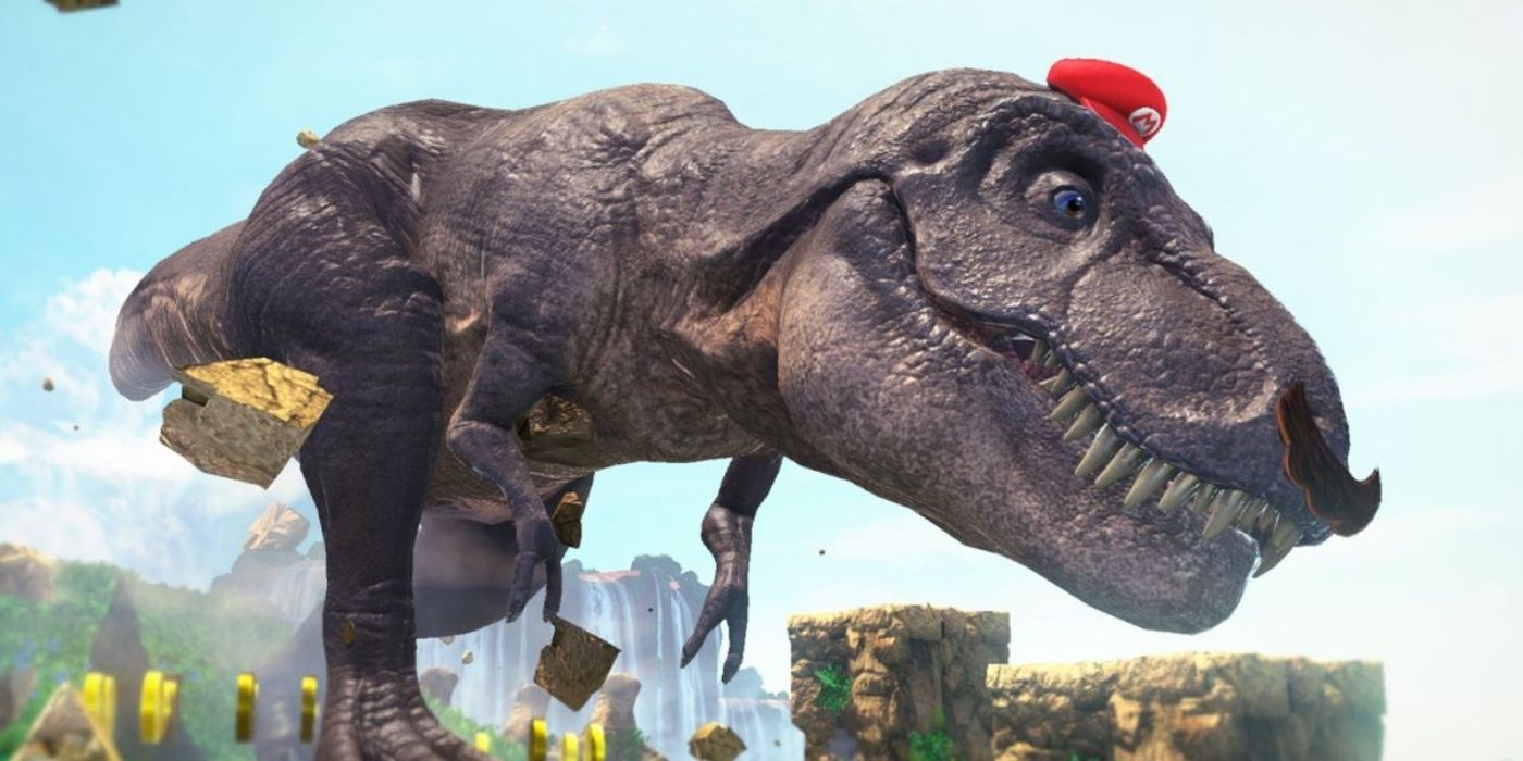 Mario Odyssey dinosaur wearing Cappy