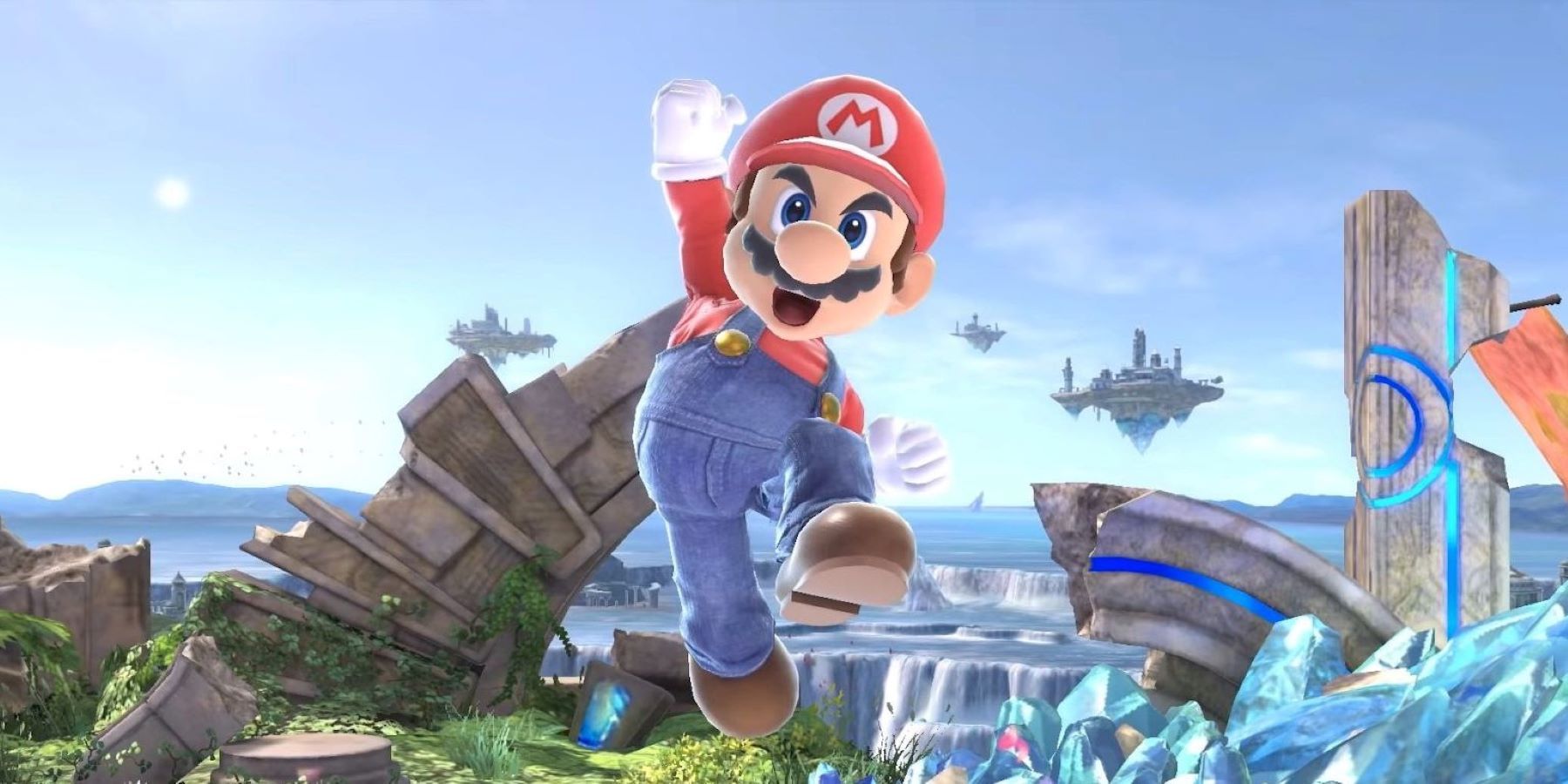 Mario jumping in his spawn animation in Super Smash Bros. Ultimate