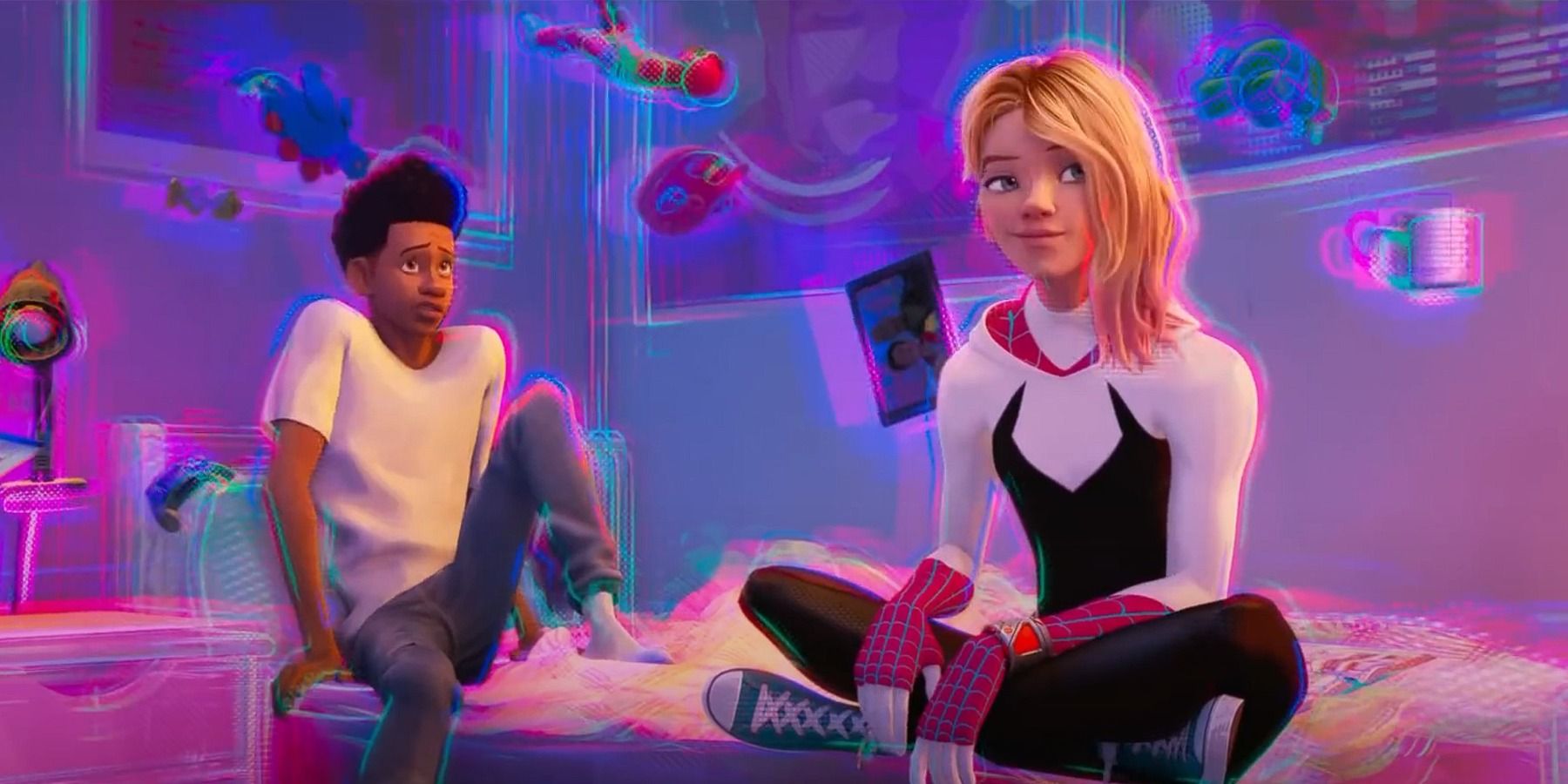 Miles and Gwen in bedroom Spider-Man: Across the Spider-Verse trailer