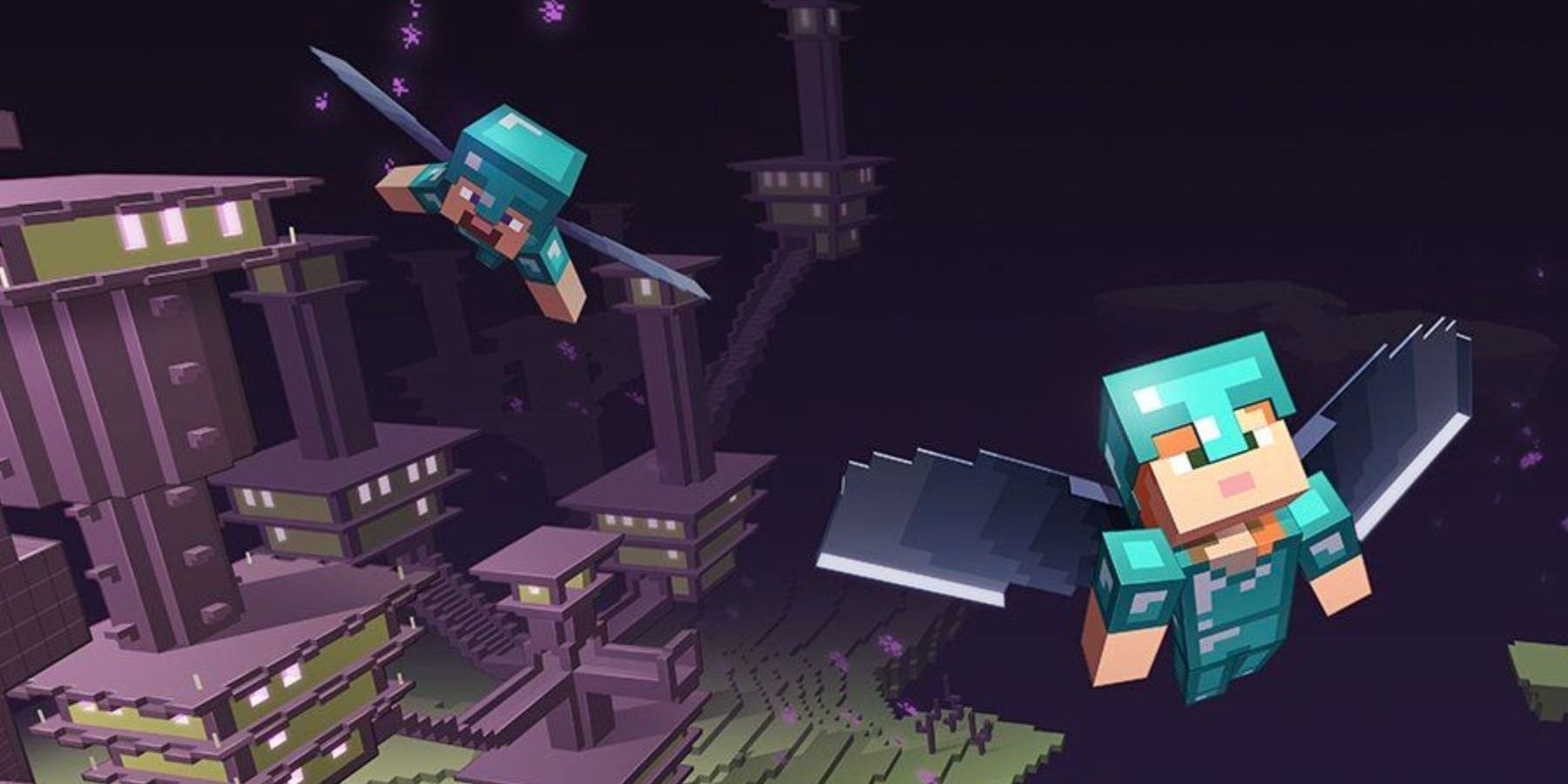 Minecraft Alex And Steve Using Elytras Cropped