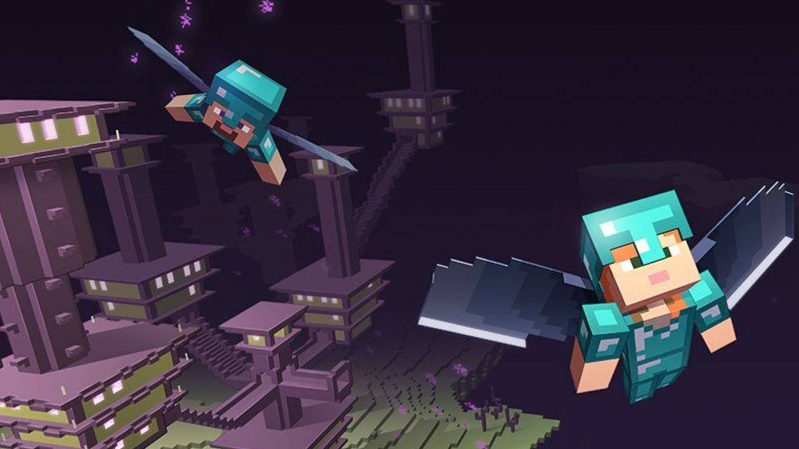 Minecraft Alex And Steve Using Elytras Cropped