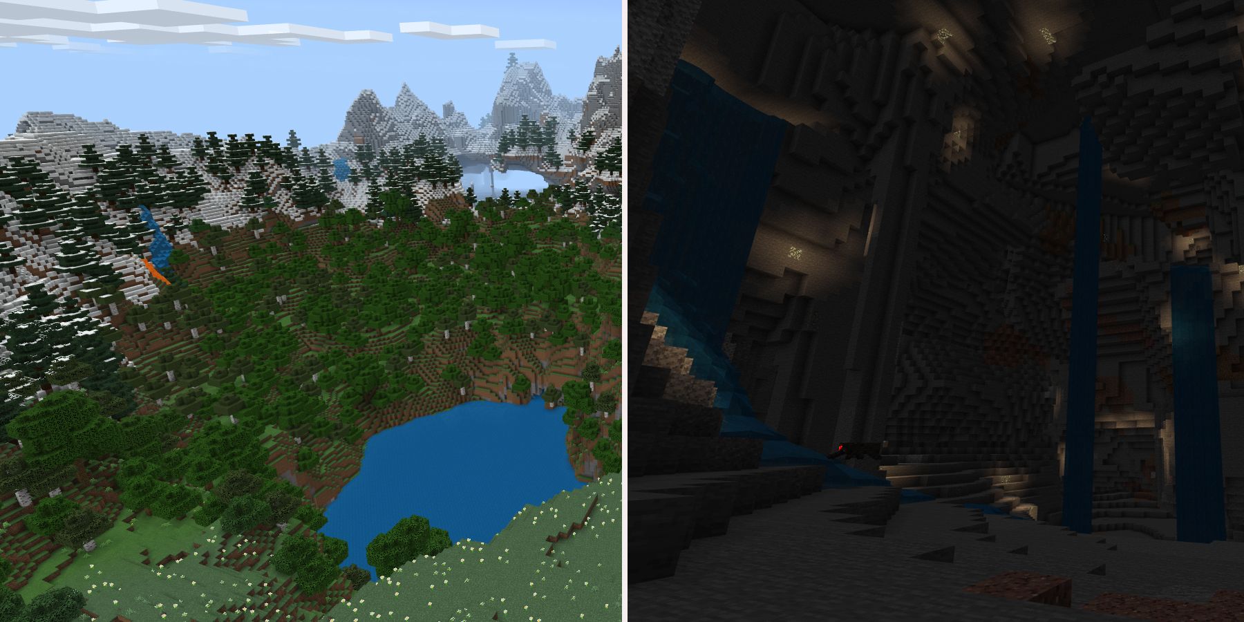 Сид пещеры скрытого озера в Minecraft