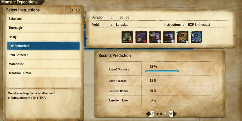 Monster Hunter Stories 2 Expeditions menu