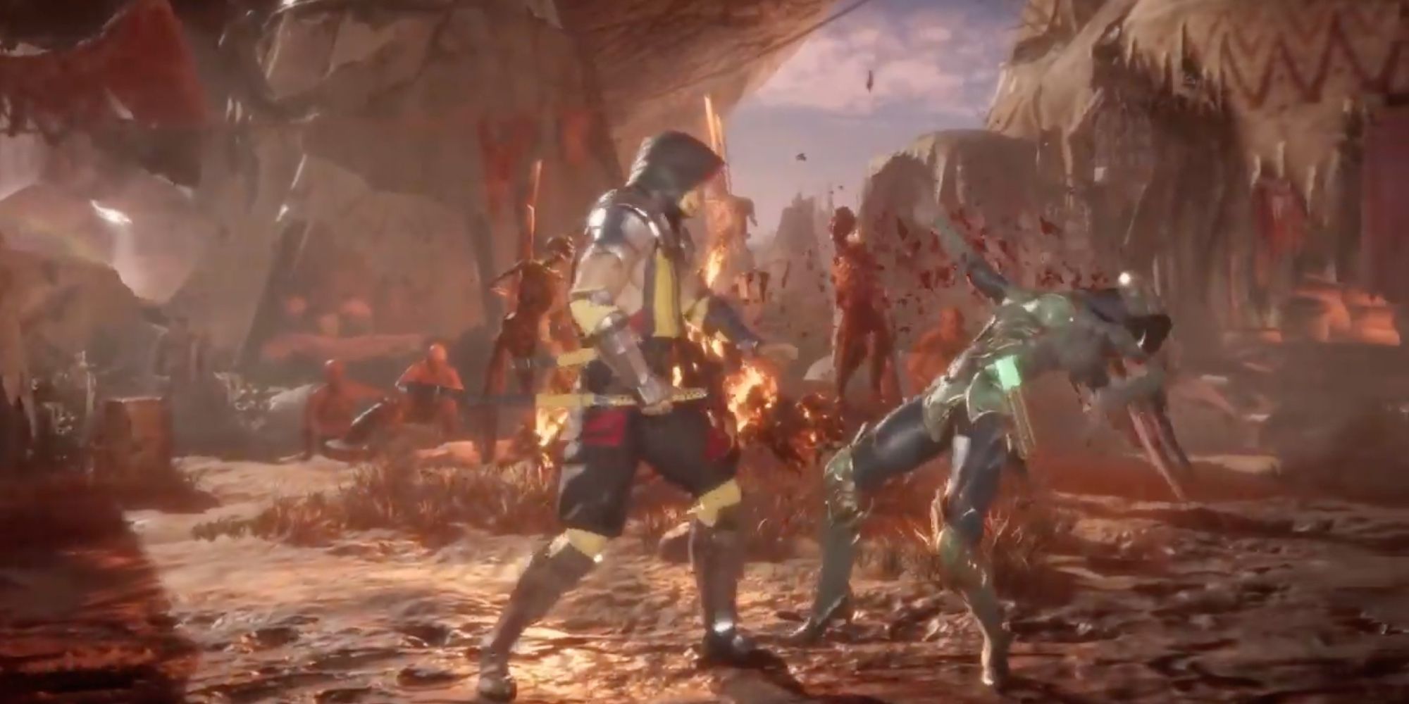 Mortal Kombat 11 - Scorpion - Player uses combo to strike down opponent