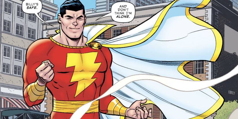 Shazam posing in the city in Multiversity: Thunderworld