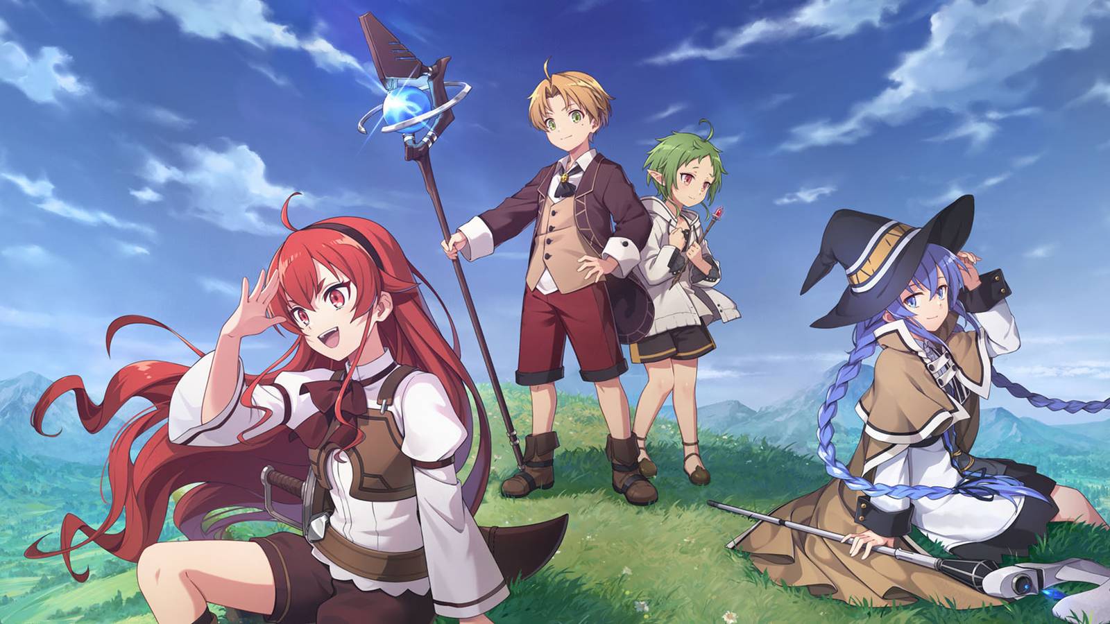 Mushoku Tensei Cover Art That Includes Roxy, Eris, Rudeus, And Sylphie