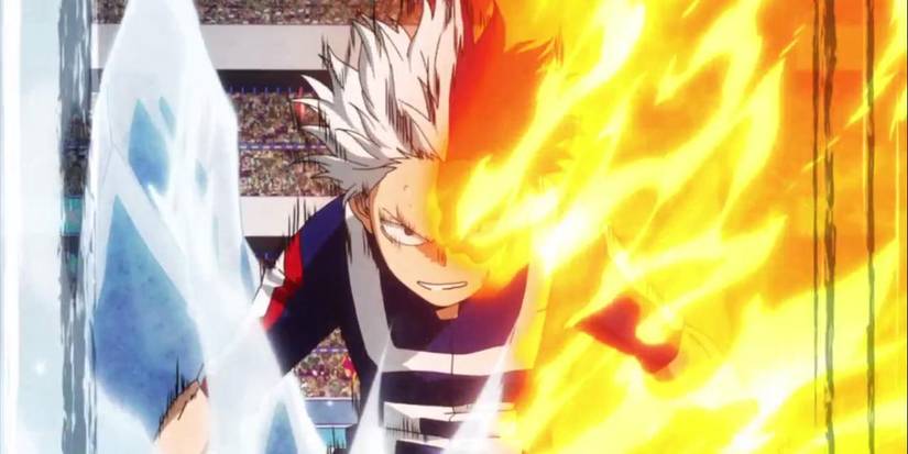 My Hero Academia Shoto Todoroki Using Flames and Ice in Sports Festival