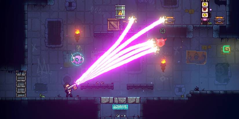 Neon Abyss - Steam Screenshot (Firing Multiple Lasers At Enemies)