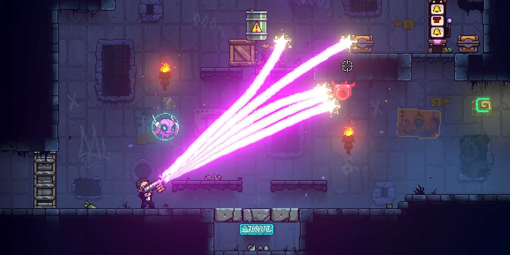 Neon Abyss - Steam Screenshot (Firing Multiple Lasers At Enemies)