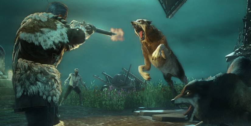 New-world-character-fighting-wolf