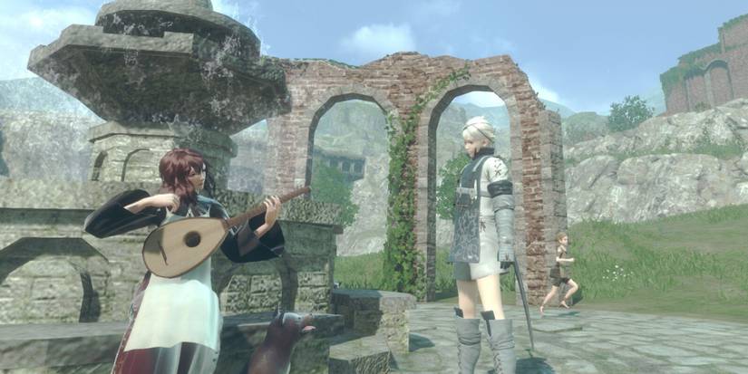 Nier Replicant - Poppola Singing Part Of The OST In The Town Square