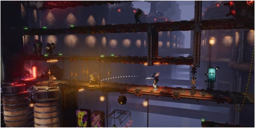 Oddworld Soulstorm Abe Throwing A Projectile On A Platform