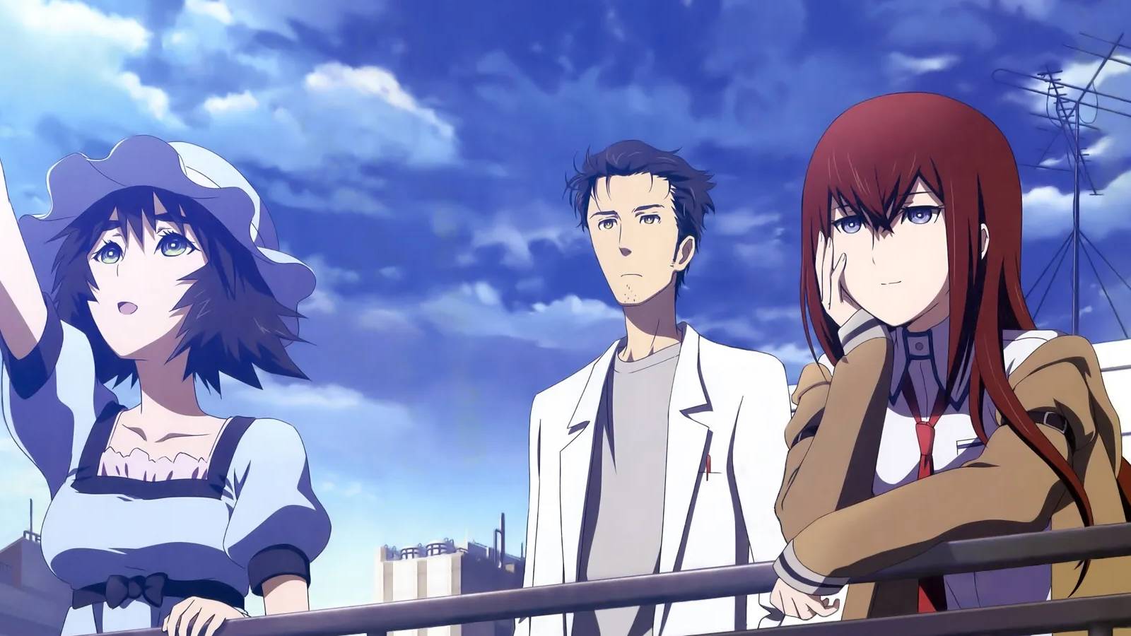 Okabe, Mayuri, and Kurisu in the Steins Gate anime