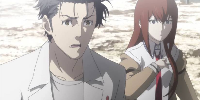 Okabe and Kurisu in a shocking moment in the Steins Gate anime