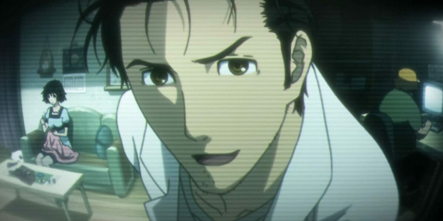 Okabe talking to the viewer in the Steins Gate anime