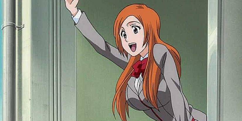 Orihime Inoue waving at Rukia in Bleach