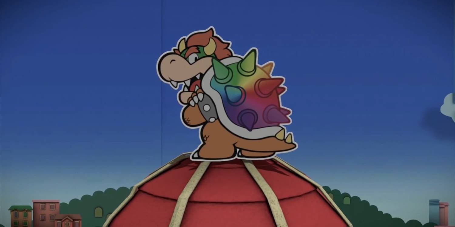 Bowser with a Rainbow Shell in Paper Mario Color Splash