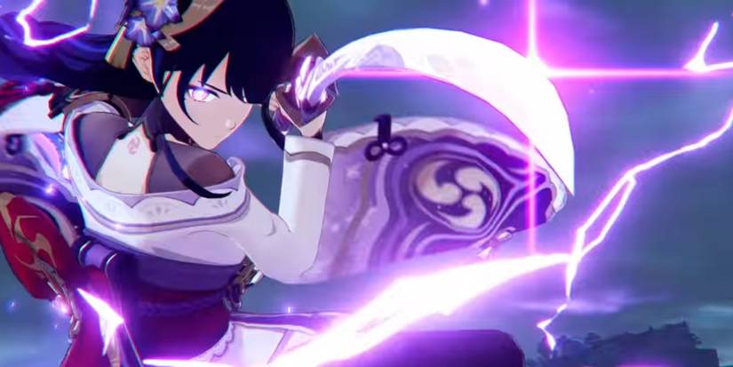 Genshin Impact Raiden Shogun using her Musou isshin to fight