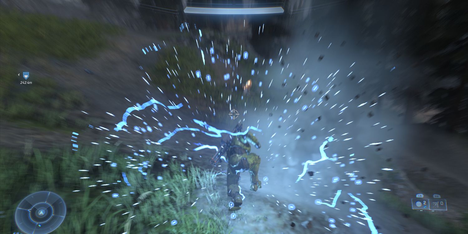 master chief smashing into the ground in an electrical explosion