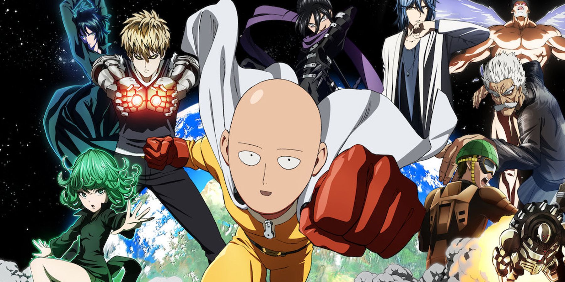 Saitama and his friends in One Punch Man