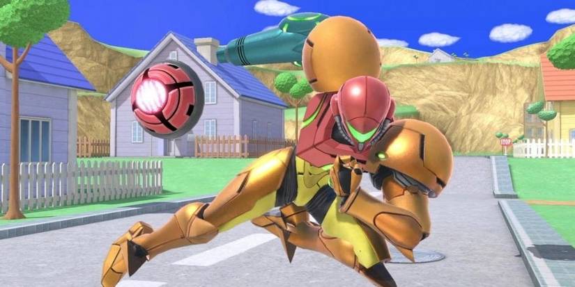 Samus using dash attack on Onett in Super Smash Bros. Ultimate