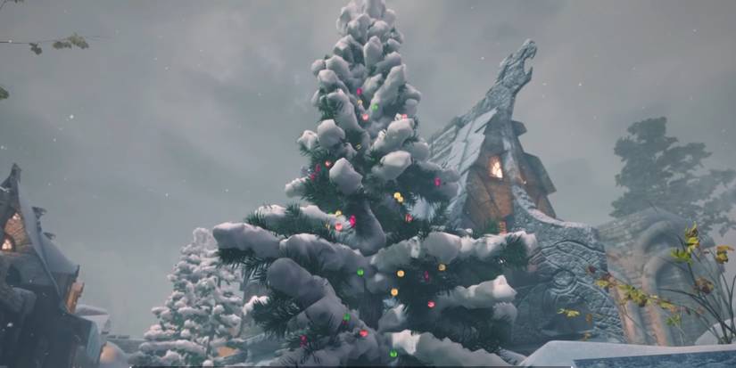 Christmas tree added to Windhelm via Saturalia mod in Skyrim