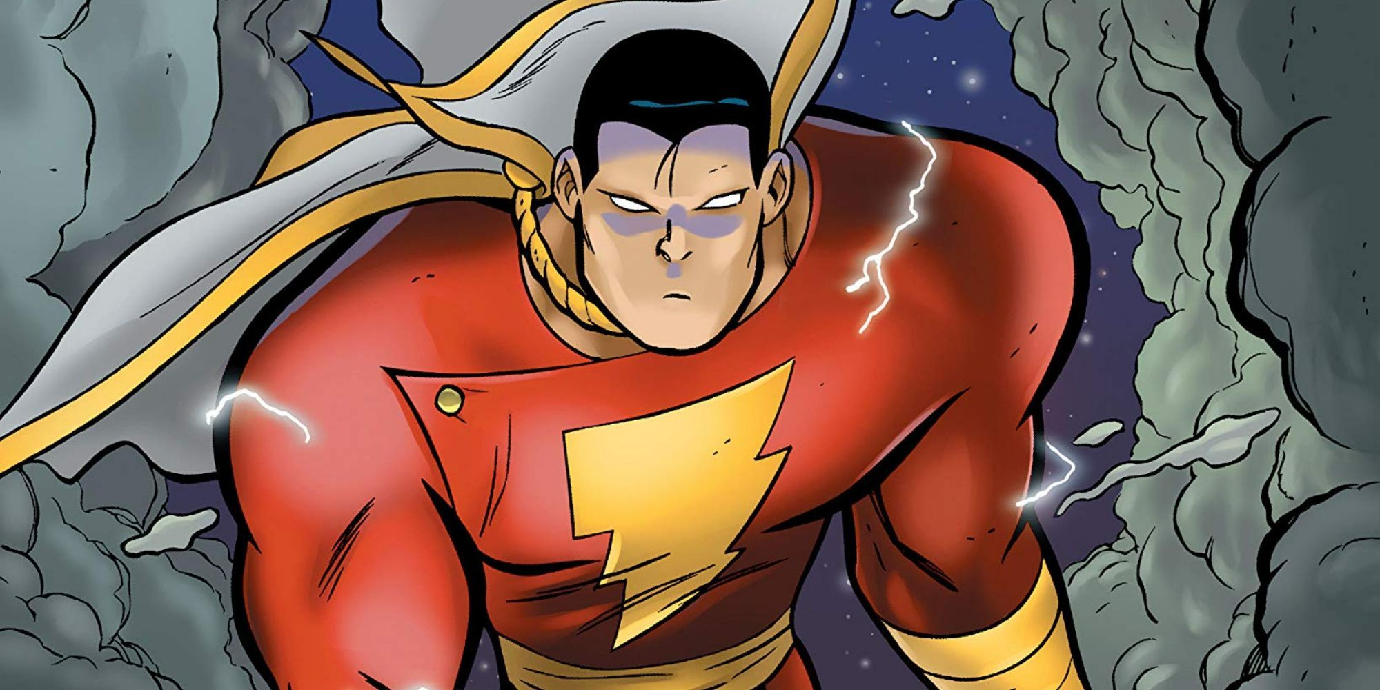 Shazam posing amidst the clouds in Shazam! The Monster Society Of Evil