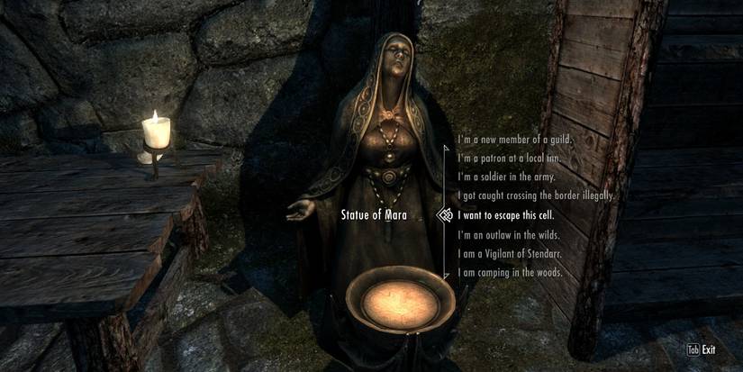 Skyrim Alternate Start Live Another Life Mod Guide Statue of Mara Dialogue Choices