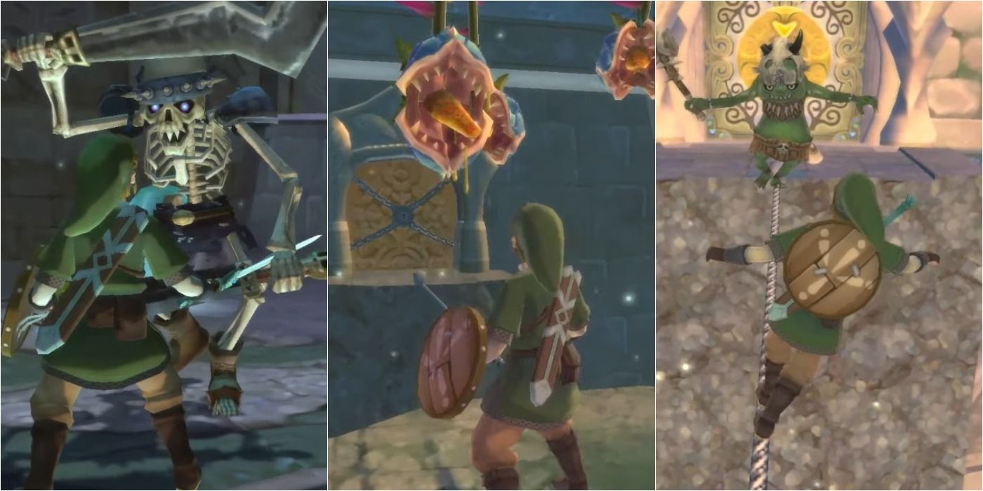 split image of Skyview Temple enemies in Zelda Skyward Sword