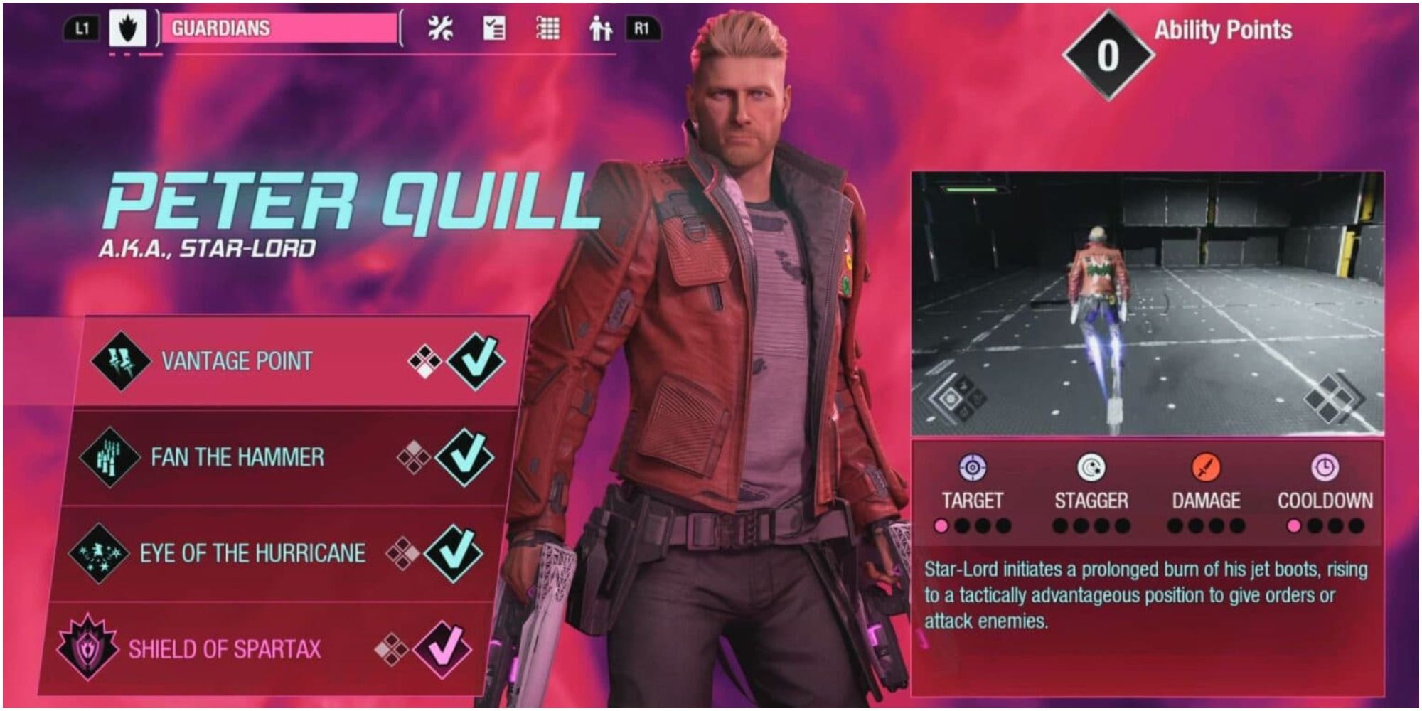 Star-Lord Abilities Screen